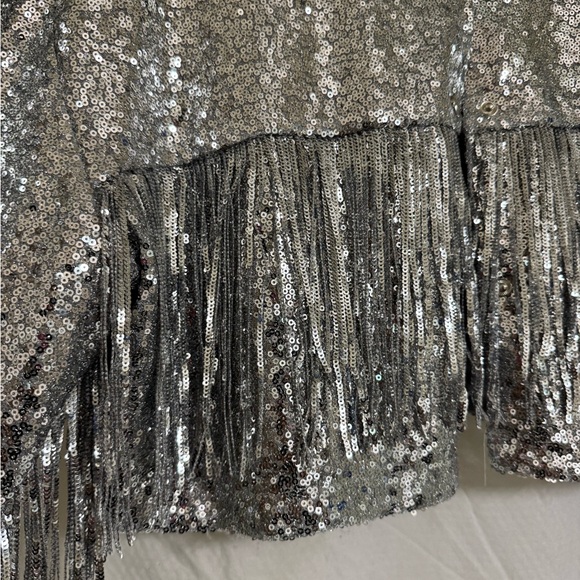 12th Tribe Star Crossed Sequin Fringe Jacket. Small. Silver. Coachella. Vegas. - Picture 5 of 13